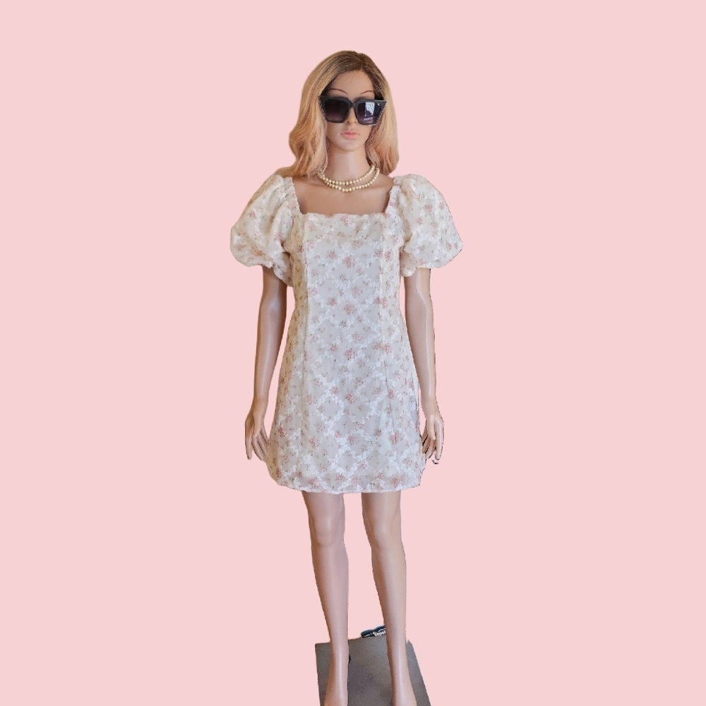 Garden Party Amable by Mabel Cream Chiffon Mini With Floral Detail, Sz M NWT - Picture 5 of 8